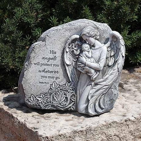 Angel with baby garden stone