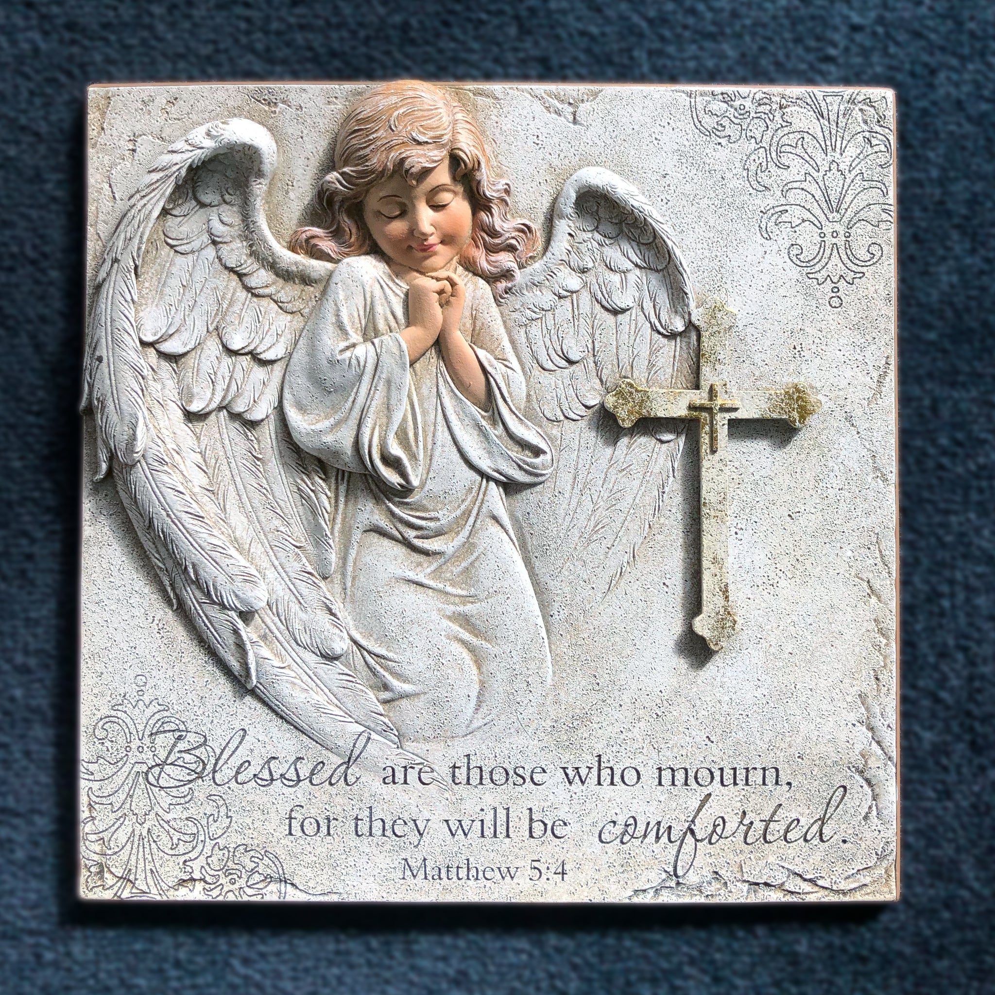 10.5'' Angel with Cross Plaque