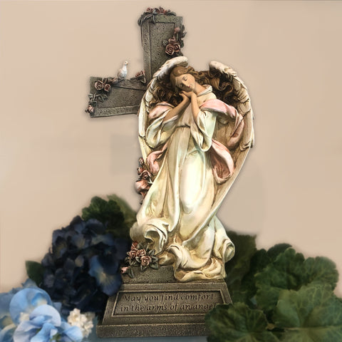 Angel with Cross Memorial Garden Statue