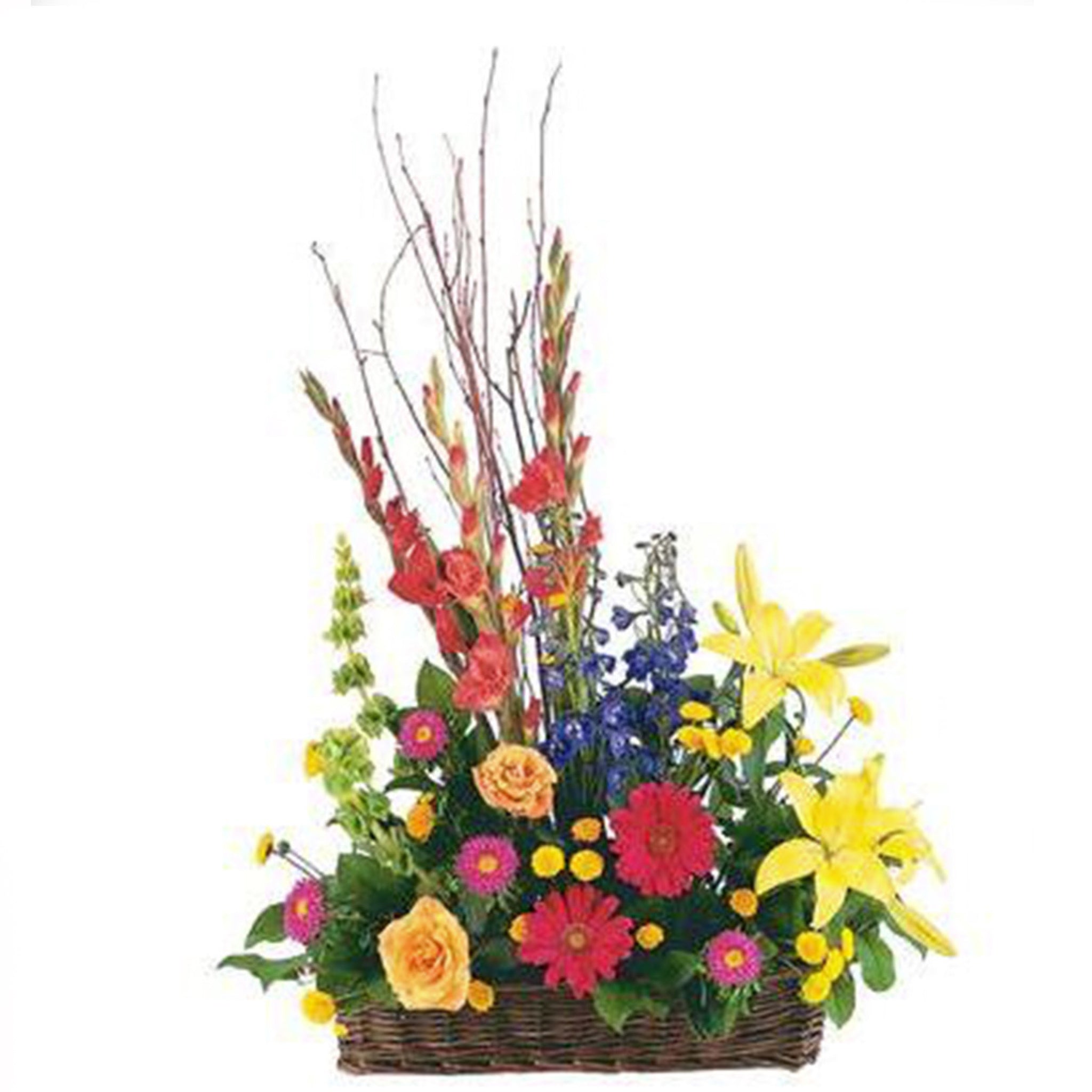 Bright Flowers in Wicker Box